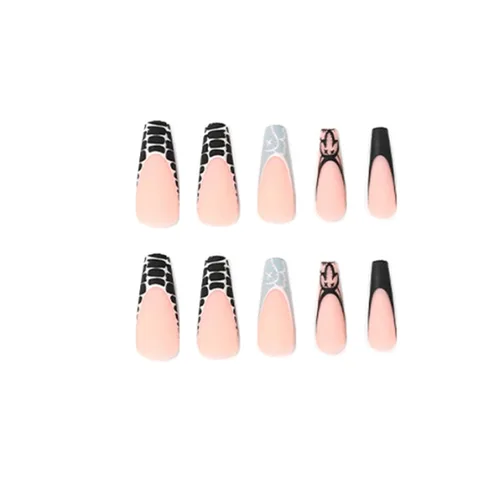 Vista 72 de Uñas postizas francesas a presión, uñas postizas largas de acrílico con forma de ataúd de cobertura completa, uñas postizas de bailarina
