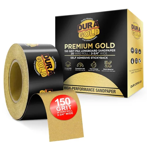 Vista 18 de Dura-Gold Papel de lija Longboard PSA 40 grano dorado premium, rollo de 10 yardas, 2-3/4" de ancho, autoadhesivo con respaldo pegajoso, rollo