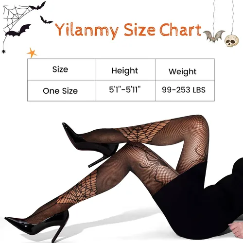 Vista 5 de Yilanmy Medias estampadas para mujer, medias de red negras, 3 pares