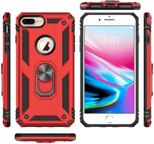 Vista 5 de KKRD - Funda para teléfono compatible con iPhone 8 Plus/iPhone 7 Plus, con protección contra golpes, anillo de soporte, color rojo