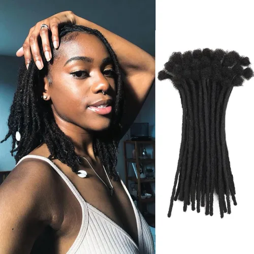 Vista 20 de Extensiones de cabello humano Loc de 0.2cm de ancho, 4 pulgadas, 10 hebras, extensiones de rastas de cabello humano 100% hechas a mano, permanentes