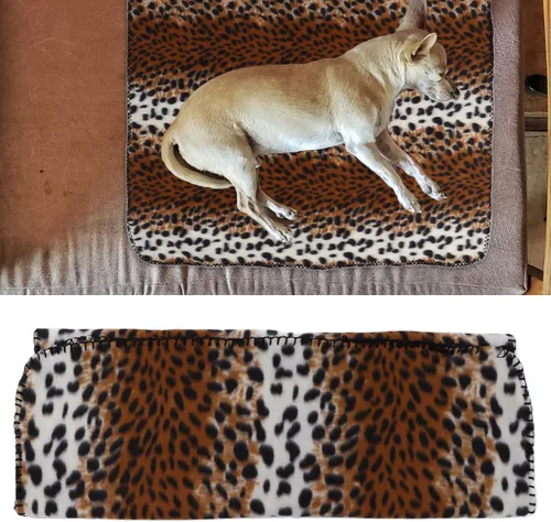 Vista 2 de Manta de forro polar para mascotas, aísla eficazmente la perrera cálida y cómoda para camping, viajes, hotel, playa (estampado de leopardo, S)