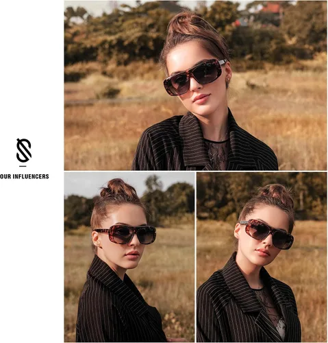 Vista 2 de SOJOS Gafas de sol polarizadas cuadradas retro de gran tamaño para mujeres y hombres, gafas de sol grandes, gafas de sol de diseño llamativo SJ2243