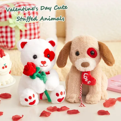 Vista 4 de Glow Guards Peluche de perro Labrador de San Valentín, peluche de perro labrador de 10 pulgadas con corazón rojo, peluche suave para cachorros
