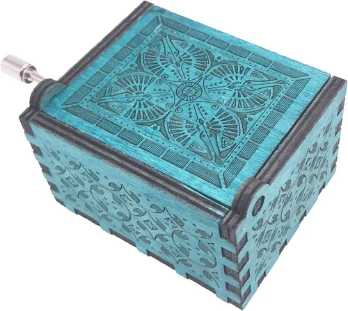 Vista 3 de Youtang Amelie Caja de Música de Manivela Caja Musical Tallada de Madera, Toca la Canción Temática de Amelie, Azul