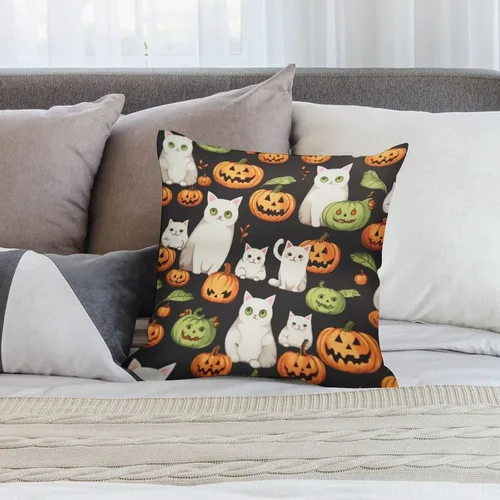 Vista 7 de Fundas de almohada frescas de 12 x 12 pulgadas, fundas de almohada de gatos y calabazas, decoración de habitación, funda de cojín de feliz Halloween