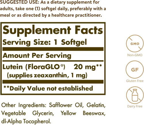 Vista 2 de Solgar Luteína 20 mg, 60 cápsulas blandas - Apoya la salud ocular - Ayuda a filtrar la luz azul - Contiene luteína FloraGLO - Sin OMG, sin gluten