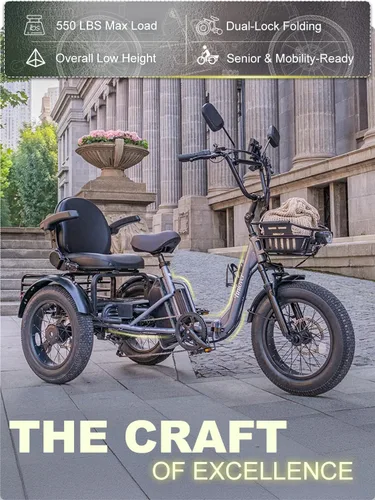 Vista 3 de Folding Electric Tricycle for Adults 2 Seater, 20MPH 100 Miles 4" Wide Fat Tire Electric Trike, 3 Wheel Electric Bike 1200W, 48V 20AH Battery
