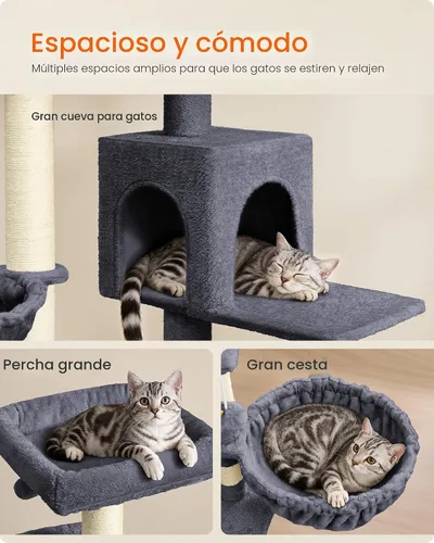 Vista 3 de Feandrea Árbol para gatos, torre para gatos de 68.5 pulgadas de alto, condominio de felpa de varios niveles con percha grande, postes rascadores