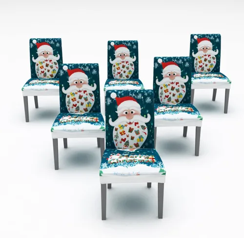 Vista 9 de XMNTG Juego de 6 fundas para sillas de Navidad, con estampado de ciervos, decoración de Navidad, fundas extraíbles para sillas antideslizantes Negro