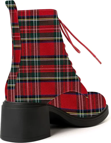 Vista 102 de ROSERWISH Botas altas de tacón bajo y grueso para mujer, con cordones, cómodas, modernas, con puntera redonda, de 2.5 pulgadas