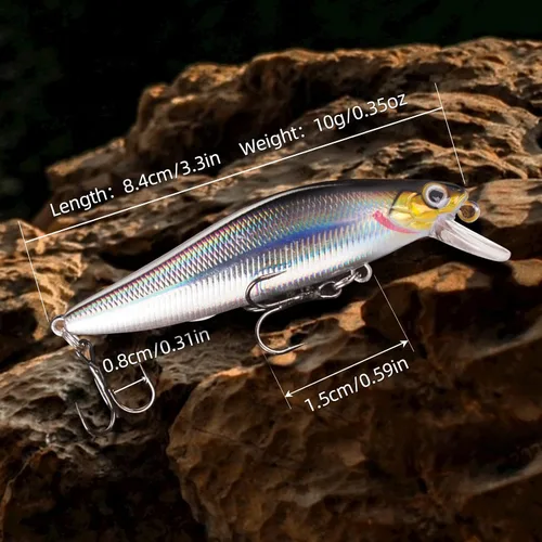 Vista 4 de Minnow Crankbait 2 Hook Jerkbaits Buceo Lento Bass Pesca Señuelo Duro Sets