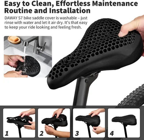Vista 7 de DAWAY - Funda cómoda para asiento de bicicleta - Cojín acolchado de gel de silicona y espuma viscoelástica para asiento de bicicleta para hombres