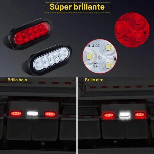 Vista 3 de LIMICAR 4 luces traseras ovaladas rojas y 2 blancas, kit de luces planas de 6 pulgadas, luces traseras LED para camiones, luces traseras de remolque