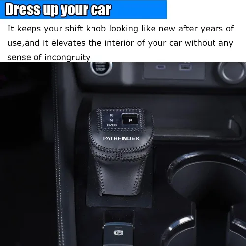 Vista 5 de Accesorios de interior personalizados para Nissan Pathfinder 2022 2023, cubierta de pomo de palanca de cambios de piel automática, funda de palanca