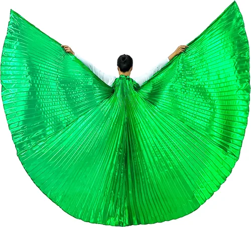 Vista 15 de Wuchieal Disfraz de danza del vientre de 2 palos y coak de ángel para mujer 0#amarillo-rojo-azul