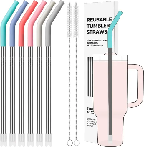 Vista 21 de Pajitas de metal rectas de 20 onzas con punta de silicona para vaso de 20 oz Pajita reutilizable de acero inoxidable para YETI, STANLEY, US