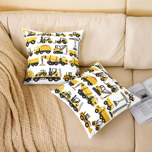 Vista 3 de Juego de 2 fundas de almohada de 16 x 16 pulgadas, fundas de almohada de vehículos de construcción suaves para sala de estar, dormitorio, equipos