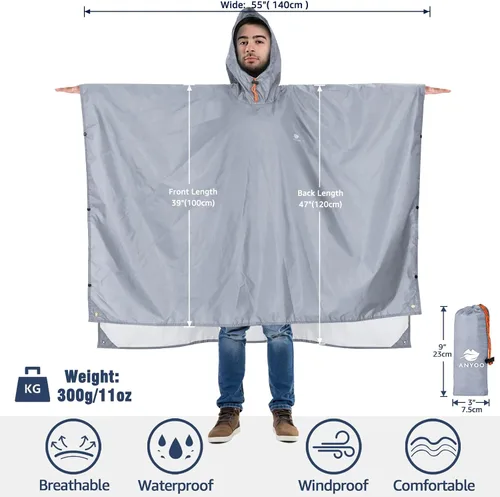 Vista 6 de Anyoo Poncho de lluvia impermeable ligero reutilizable senderismo chaqueta con capucha para actividades al aire libre