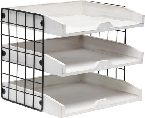 Vista 9 de Elegant Designs HG1022-NWD - Organizador de escritorio de madera para oficina en casa, bandeja para cartas de correo con 3 estantes, madera natural
