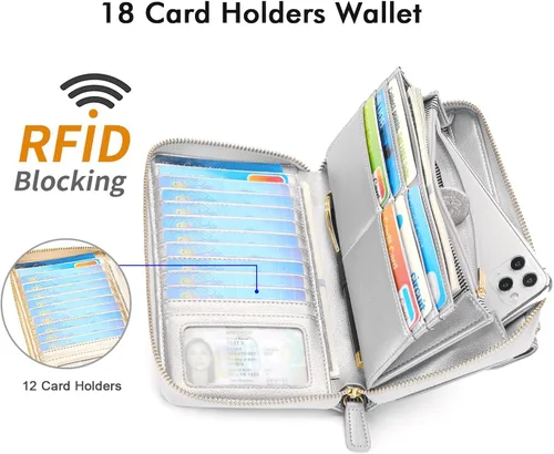 Vista 6 de nuoku Carteras para mujeres con ranuras para tarjetas de crédito con bloqueo RFID de gran capacidad