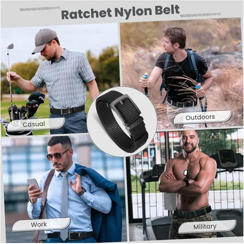 Vista 5 de Cinturones de trinquete de liberación rápida para hombre, cinturón de nailon reversible dos en uno para hombre casual y vestido deportivo