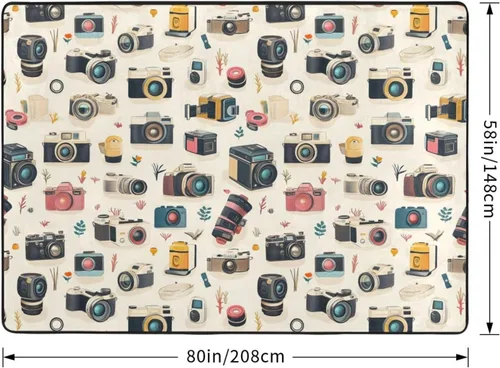 Vista 2 de Retro Camera Print Area Rugs for Living Room Bedroom, Soft Washable 5x7 Area Rugs Indoor Floor Rug, Non Slip Carpet for Bedroom Living Room Decor