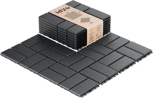 Vista 2 de IDZO Baldosas entrelazadas para terraza de 9.6 pies cuadrados - 10 piezas de baldosas de madera de acacia impermeables, baldosas para piso