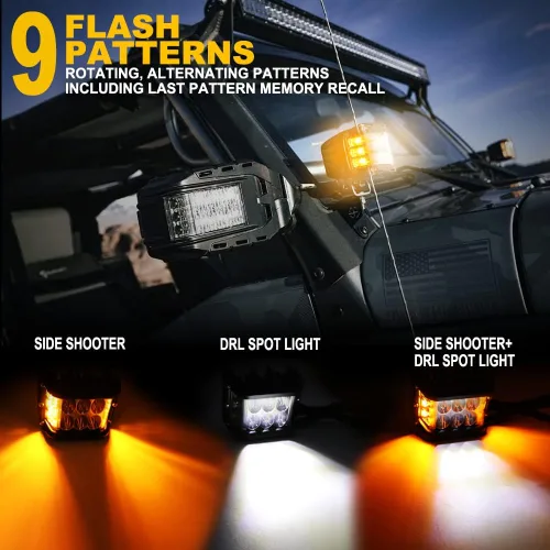 Vista 3 de Luces LED de 4 pulgadas con disparador lateral rojo, luces estroboscópicas de doble color DRL e interruptor para camión, SUV, todoterreno, ATV, UTV
