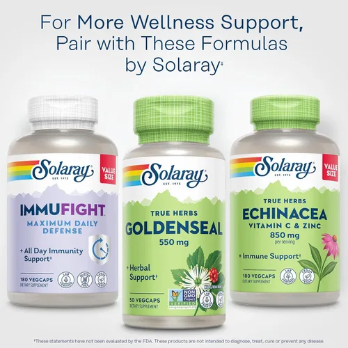 Vista 6 de SOLARAY Goldenseal - Cápsulas de raíz de 550 mg, suplementos herbales Golden Seal para apoyo al bienestar, veganas, sin gluten, para adultos, 50