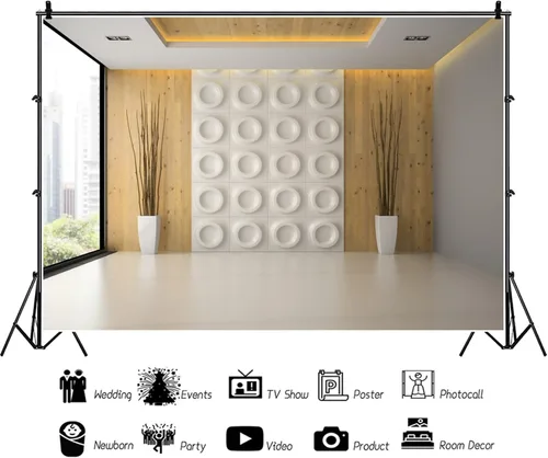 Vista 4 de Telón de fondo de oficina de 5 x 3 pies para ventana francesa, sala de negocios, lugar de trabajo, escenario de pantalla para grabación de video
