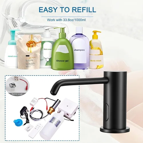 Vista 4 de Dispensador automático de jabón sin contacto para fregadero de cocina y baño, dispensador de jabón eléctrico integrado, sensores infrarrojos