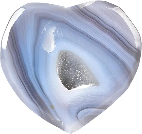 Vista 2 de JIC Gem Geoda de ágata de cristal de corazón grande, piedra de preocupación de palma drusa, cristales de reiki y piedras curativas 3.1-3.5 pulgadas