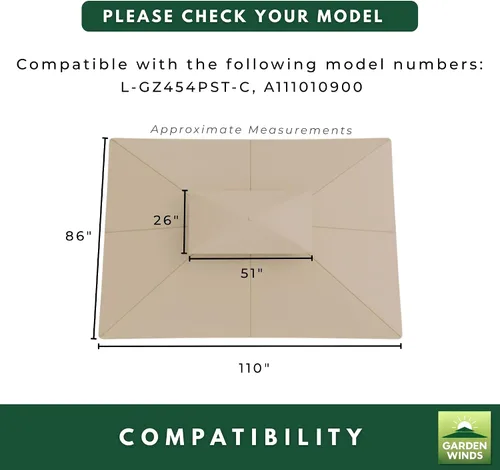 Vista 10 de Garden Winds Toldo de repuesto para cenador de terraza - Estándar 350 - Beige