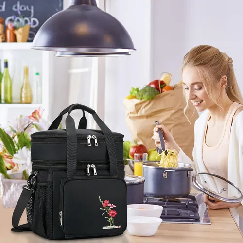 Vista 6 de HSHRICH Lonchera aislada para mujeres/hombres, doble compartimento, impermeable, reutilizable, grande, para adultos, bolsa enfriadora de gran