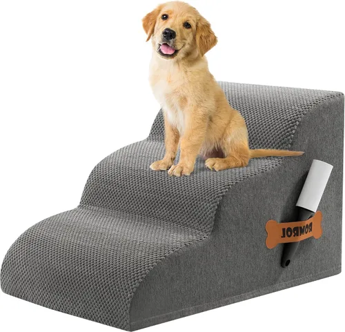 Vista 20 de Escaleras para perros Romrol, rampa para camas y sofás, escalones extra anchos para mascotas con cubierta duradera impermeable y antideslizante