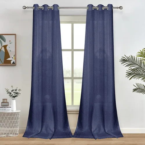 Vista 12 de Melodieux Cortinas Semitransparentes Negras de 63 Pulgadas de Largo para Ventanas Pequeñas de Sala de Estar y Dormitorio con Aspecto de Lino Rústico