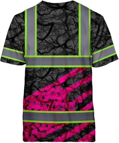 Vista 9 de Camisa de alta visibilidad de calavera con bandera de Estados Unidos para hombres, camisas de seguridad con nombre personalizado, ropa de trabajo