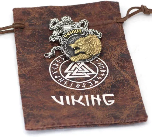 Vista 6 de GuoShuang Collar vikingo nórdico de Odin Wolf para hombres, regalo vikingo, acero inoxidable, colgante vikingo, Acero inoxidable, No es una piedra
