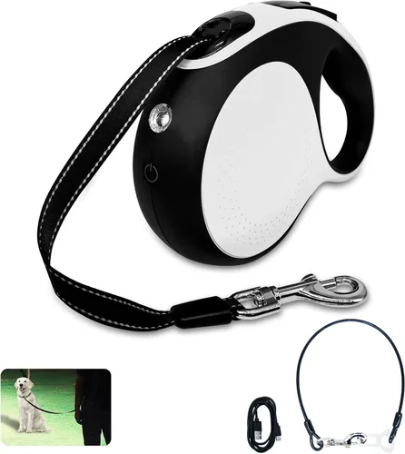 Vista 10 de Correa retráctil para perro con luz LED recargable, correa de perro resistente de 16 pies para perros medianos y grandes de hasta 110 libras, 360°
