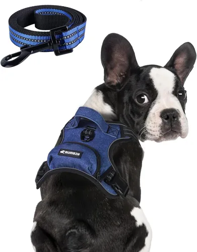 Vista 9 de Arnés sin tirones para perros pequeños, ajustable sin estrangulamiento, chaleco para mascotas con correa para perro, arnés reflectante inteligente