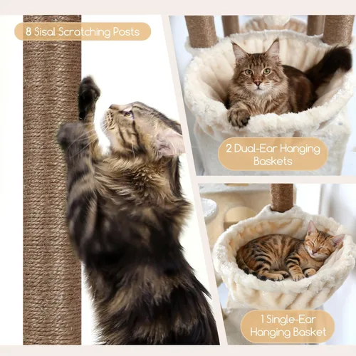 Vista 4 de Globlazer Torre de árbol para gatos extra grande, 82 pulgadas de alto, árbol para gatos de interior, torre grande para gatos grandes y adultos con 8
