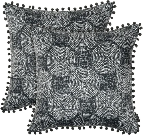 Vista 9 de Royal Blaze Juego de 2 fundas de almohada de satén suave de 18 x 18 pulgadas con pompones florales de color burdeos Grace Floral Borgoña