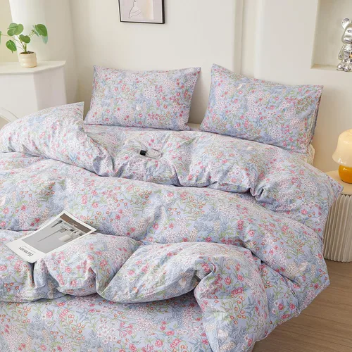 Vista 17 de EAVD Elegante funda de edredón floral pequeña, tamaño individual, suave, 100% algodón, con estampado floral pequeño, con 2 fundas de almohada