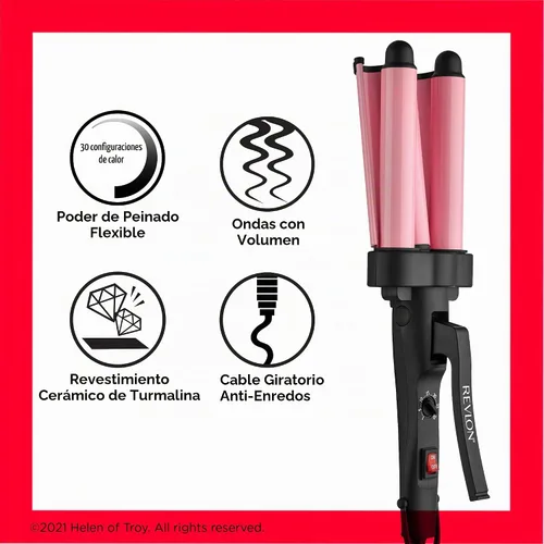 Vista 6 de [Usado] Revlon Ondulador de pelo jumbo de 3 barriles Ondas de aspecto natural de larga duración, (rosa)