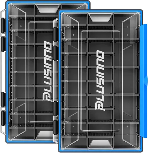 Vista 8 de PLUSINNO Organizador de Caja de Aparejos, Paquetes de 1/2, Bandejas de Aparejos Impermeables, Caja de Aparejos de Pesca con Divisores Removibles
