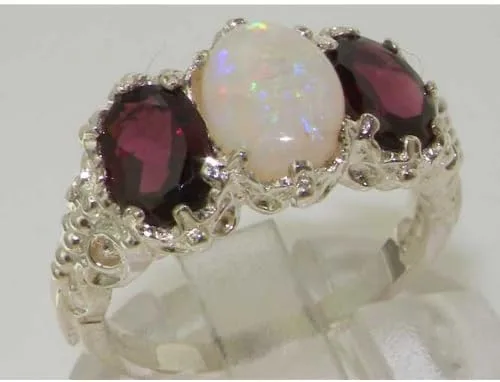Vista 5 de Anillo de plata de ley 925 auténtico ópalo y granate para mujer