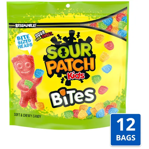 Vista 4 de SOUR PATCH KIDS Bites Soft & Chewy Candy, caramelos a granel, 12 bolsas de 12 oz