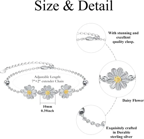 Vista 4 de Palpitate Pulseras de plata de ley 925 para mujeres y niñas, joyería de regalo de cadena ajustable
