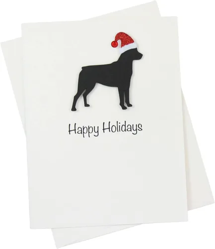 Vista 22 de Black Doodle Bernedoodle - Tarjetas de Navidad (10 unidades), hechas a mano, base blanca, perro con sombrero de Papá Noel Negro